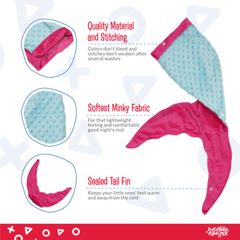 Mermaid Tail Blanket for Girls - Tuquoise (With Bonus Doll Blanket Included)